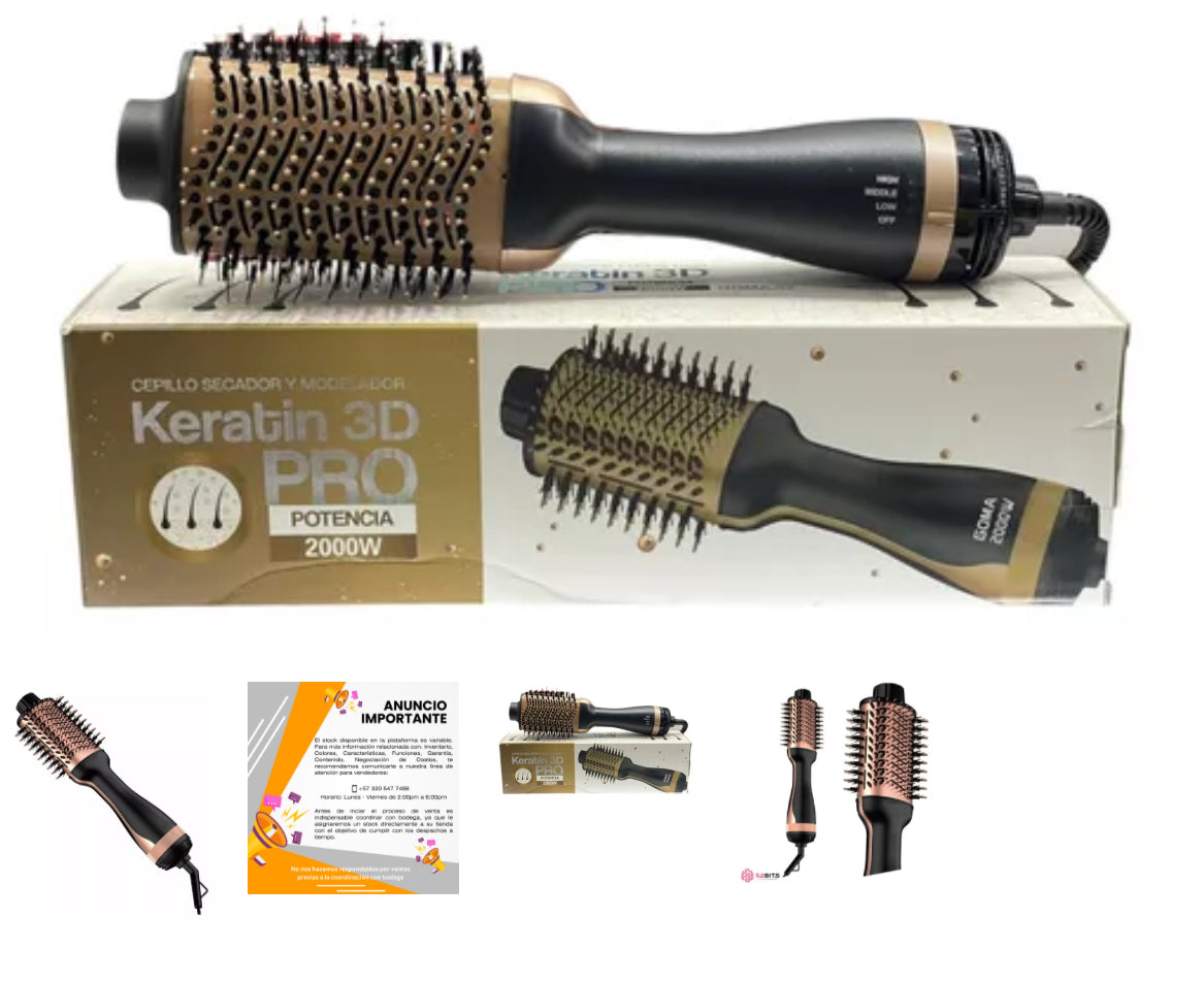 Cepillo Secador Alisador keratin